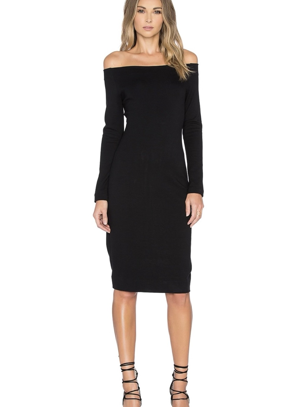 L'AGENCE Daphne Off Shoulder Stretch Jersey Dress Black M